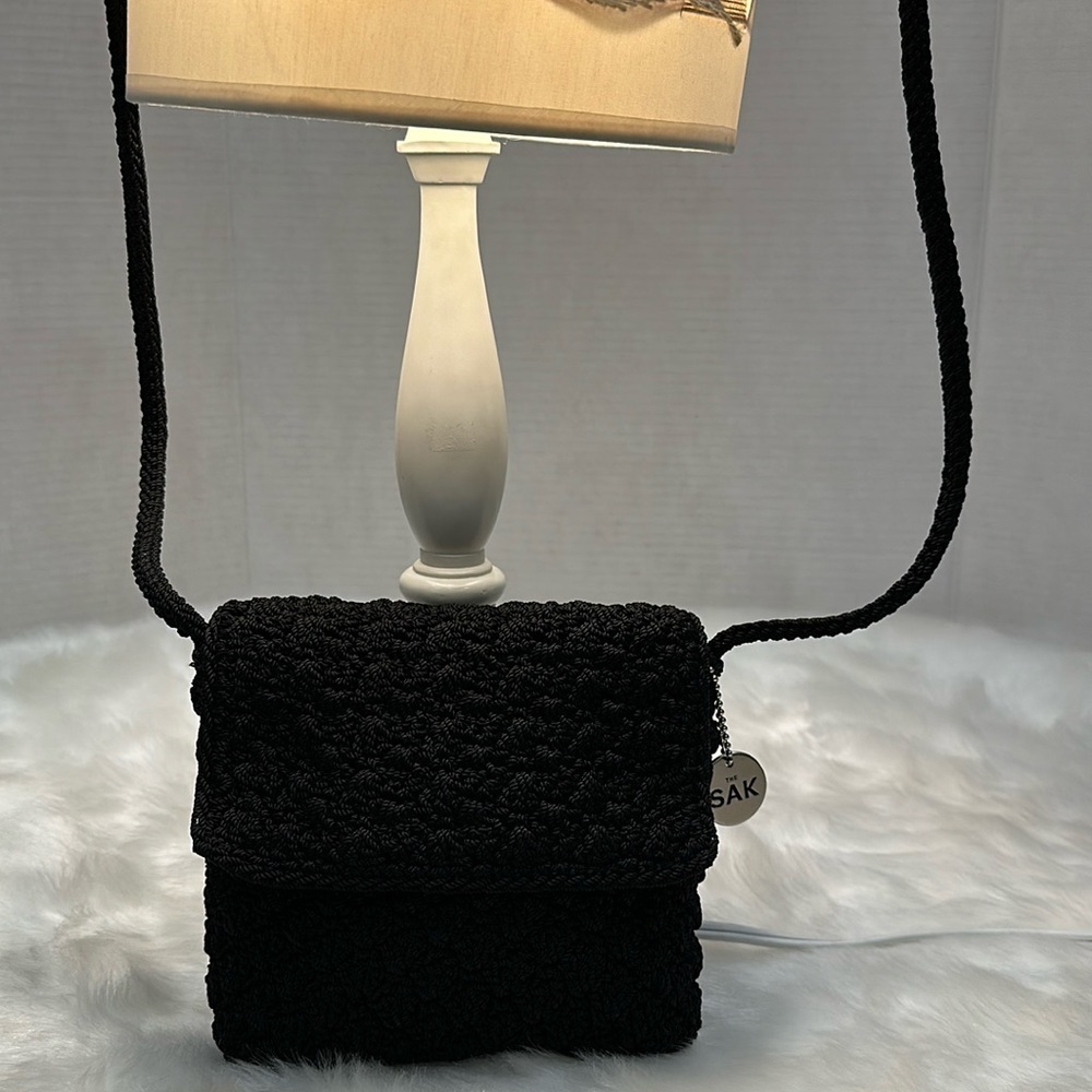 The Sak Black Crochet Flap Crossbody Bag